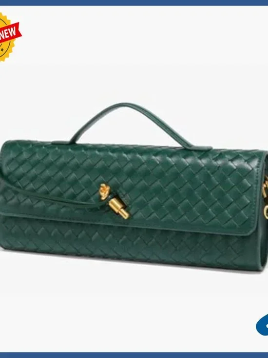 Woven PU Leather Clutch Crossbody Shoulder Bag Evening Purse Compact - Picture 2 of 7